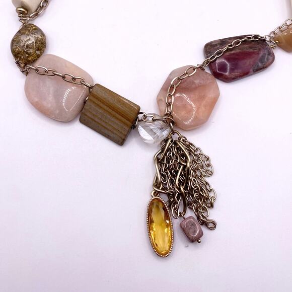 Vintage Multi Gemstones Chunky Necklace Quartz Amber 1990s 24” Pendant - Picture 5 of 5